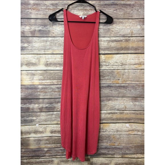Lucky Brand Coral Pink Midi Tank Dress Flowy‎ Front Tie Round Hem L Large Jersey - Picture 2 of 6